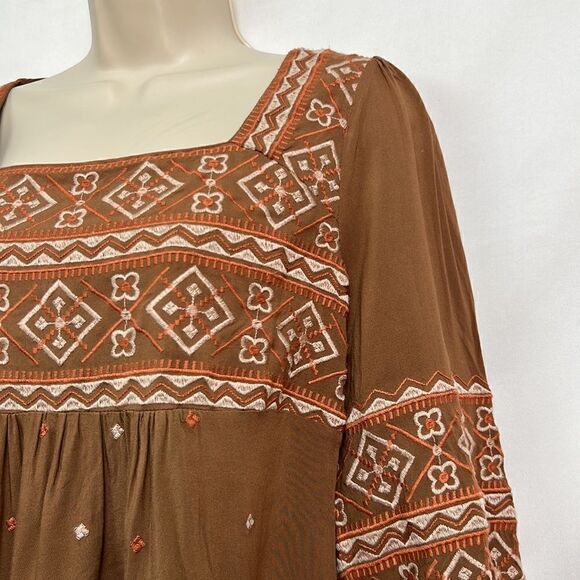 Savanna Jane Embroidered babydoll top in brown Size Small EUC - Picture 3 of 10